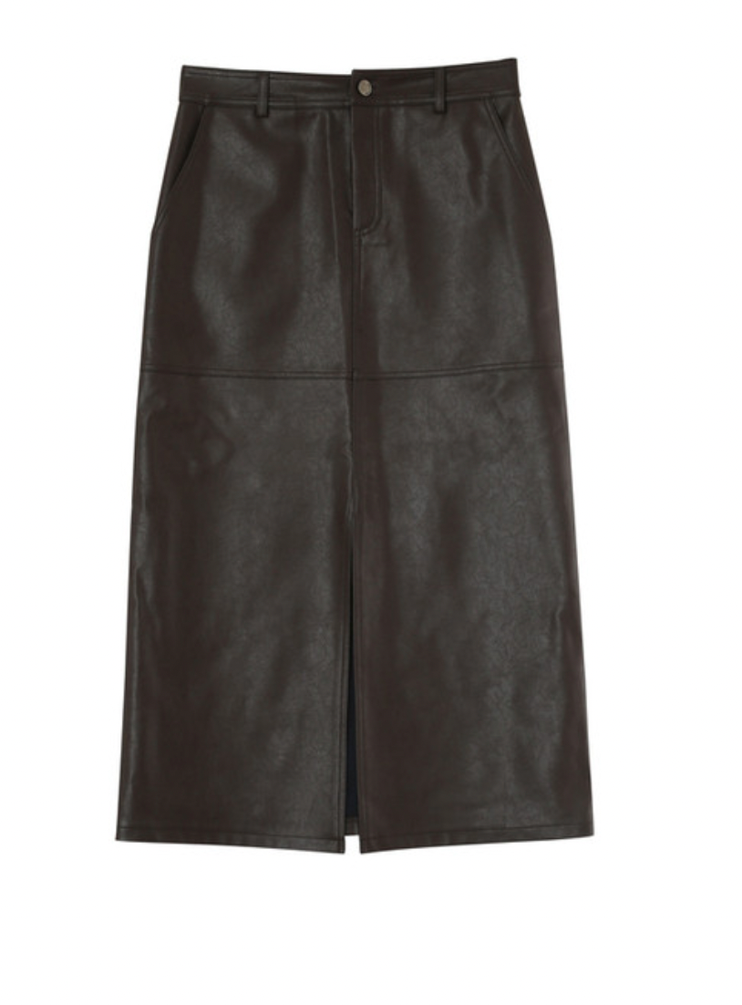 Grace & Mila Nory Black Faux Leather Midi Skirt