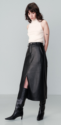 Grace & Mila Nory Black Faux Leather Midi Skirt 