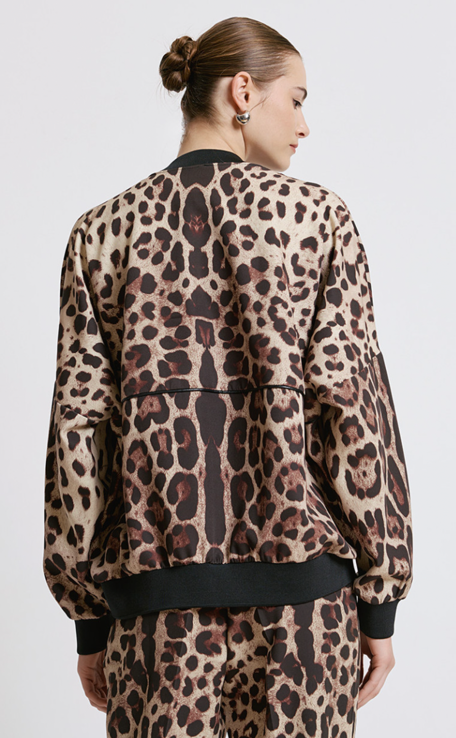 Access Fashion Leopard Bomber with Faux Leather Trim, 44-1087