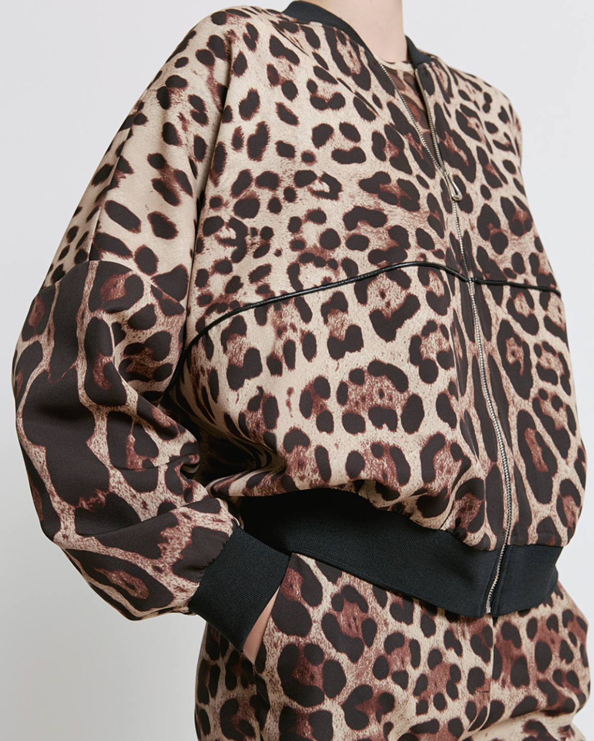 Access Fashion Leopard Bomber with Faux Leather Trim, 44-1087