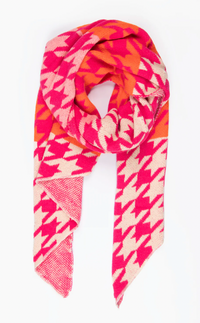 Ruby 67 Jana Knitted Fuchsia/Orange Houndstooth Scarf