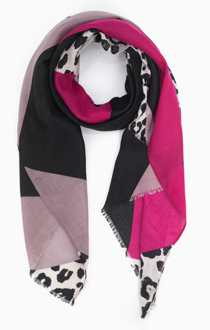 Ruby 67 Fuchsia Colourblock Leopard Print Scarf