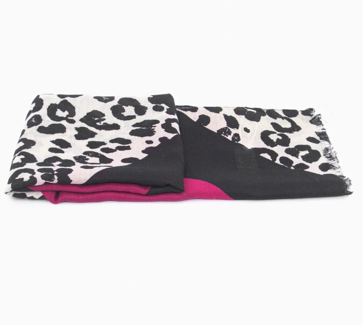 Ruby 67 Fuchsia Colourblock Leopard Print Scarf