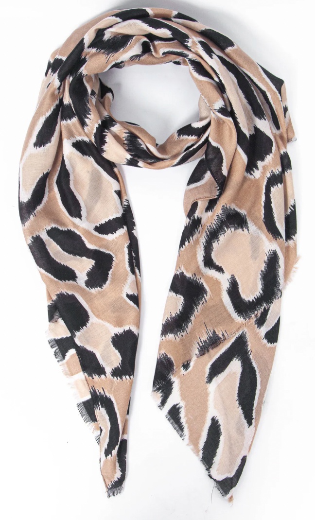 Ruby 67 Laura Neutral Beige Large Leopard Print Scarf