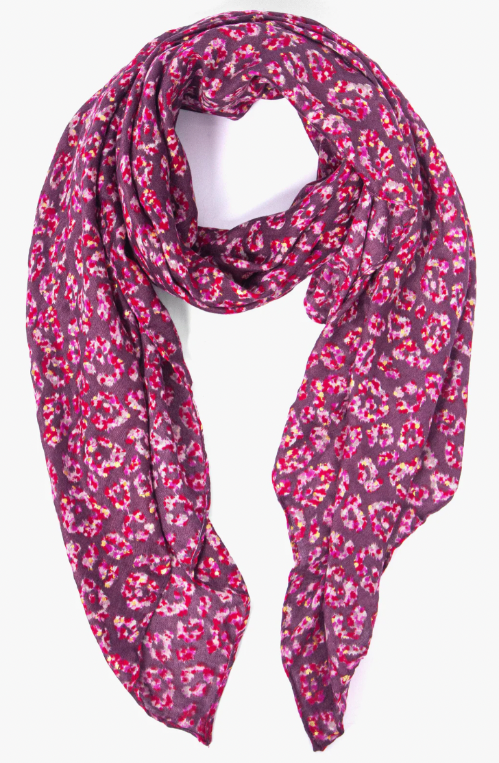 Ruby 67 Burgundy Fuchsia Floral Animal Print Scarf, 1495F