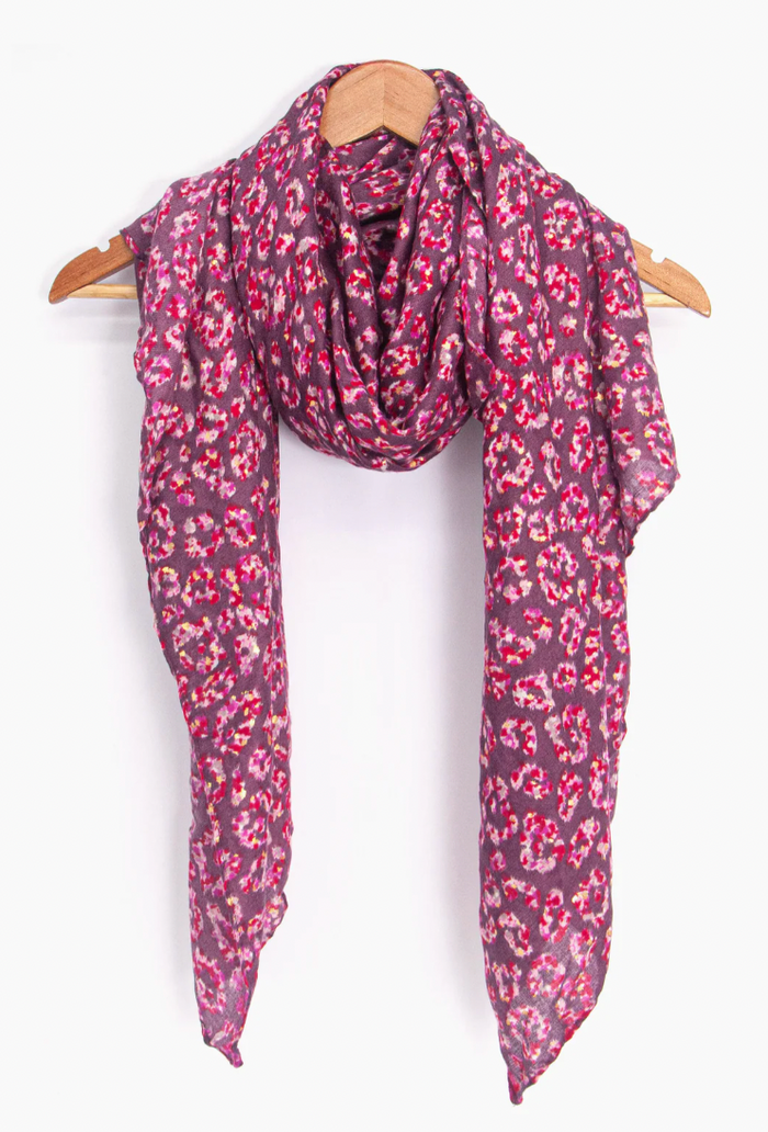 Ruby 67 Burgundy Fuchsia Floral Animal Print Scarf, 1495F