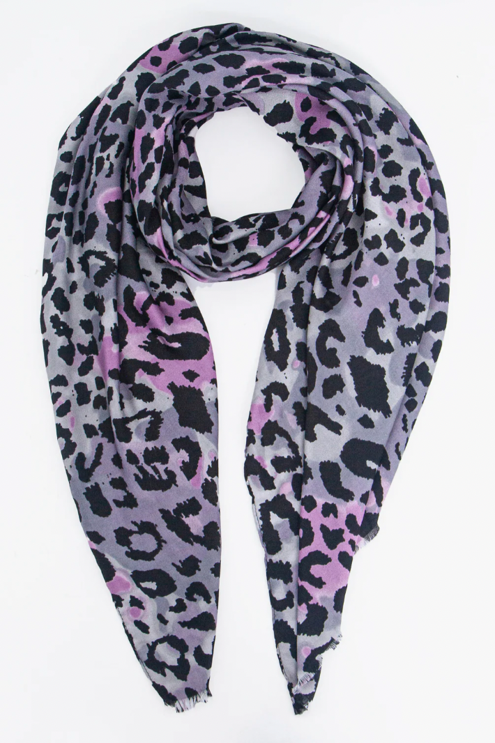 Ruby 67 Felix Grey/Pink Leopard Print Scarf, 3198G