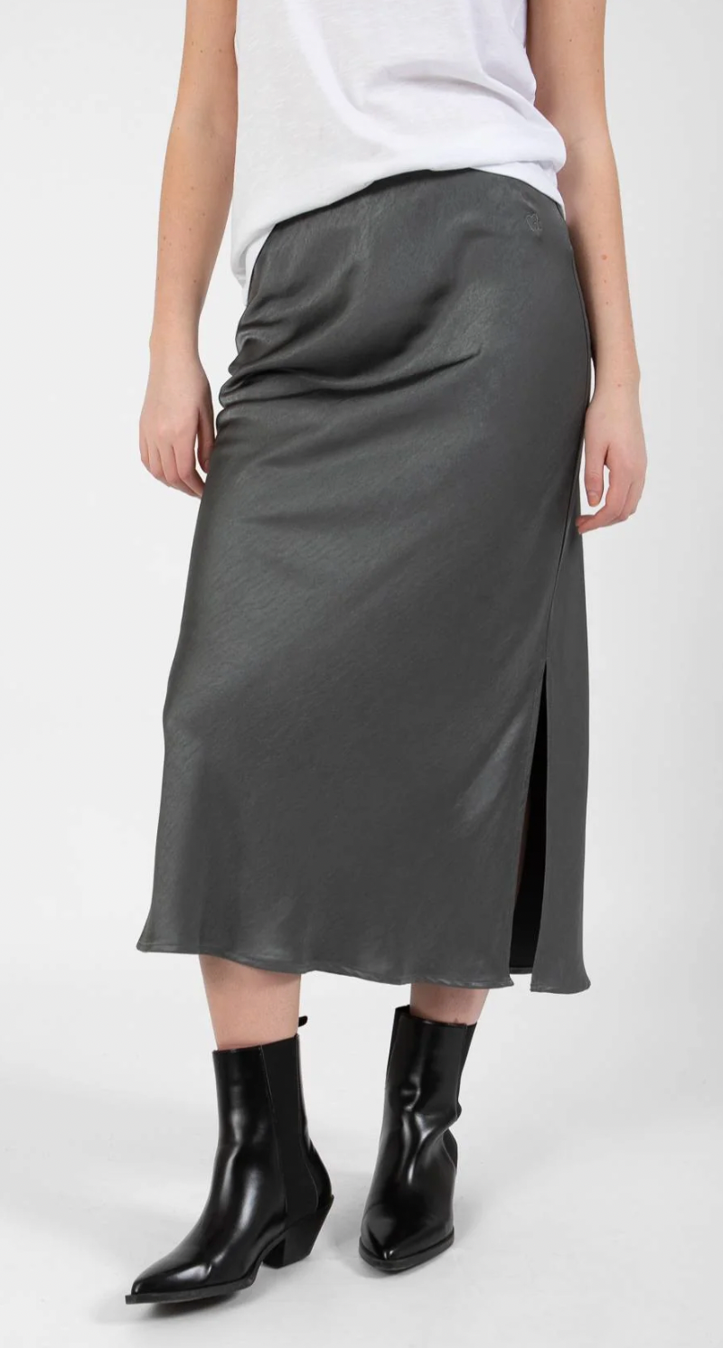 Coster Copenhagen Dark Stone Grey Skyler Satin Midi Skirt, CCH4510