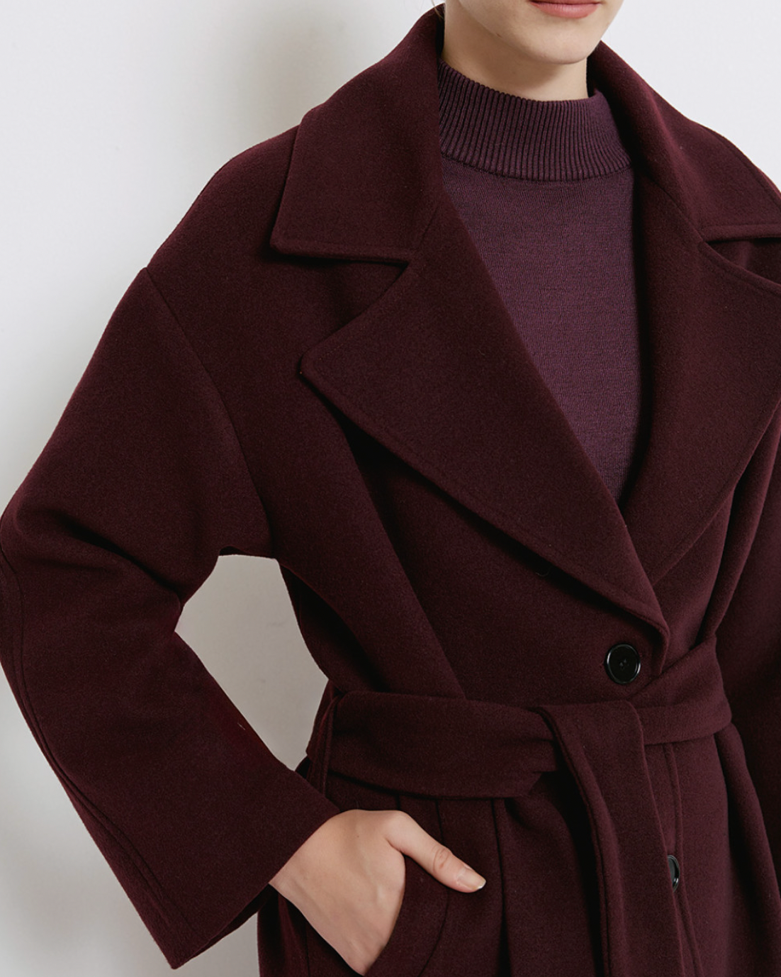 Access Fashion Bordeaux Long Coat with Tie Belt, 44-9026