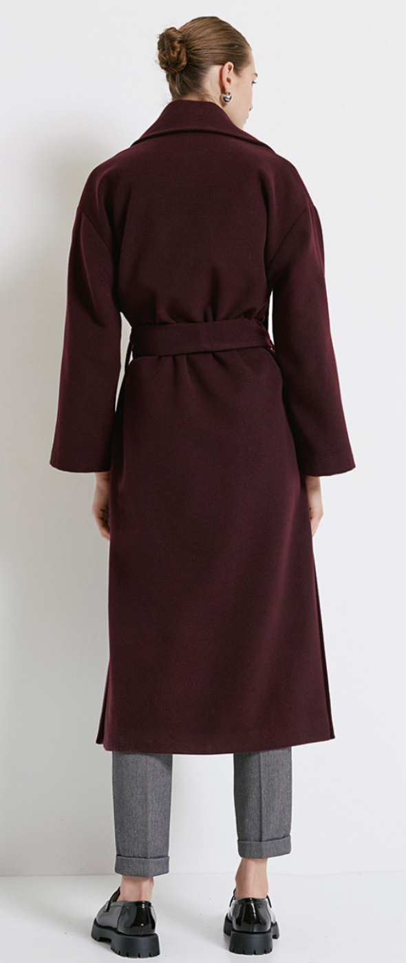 Access Fashion Bordeaux Long Coat with Tie Belt, 44-9026