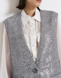 Access Fashion Silver Grey Boucle Knitted Sequin Waistcoat, 44-1055