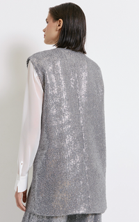 Access Fashion Silver Grey Boucle Knitted Sequin Waistcoat, 44-1055