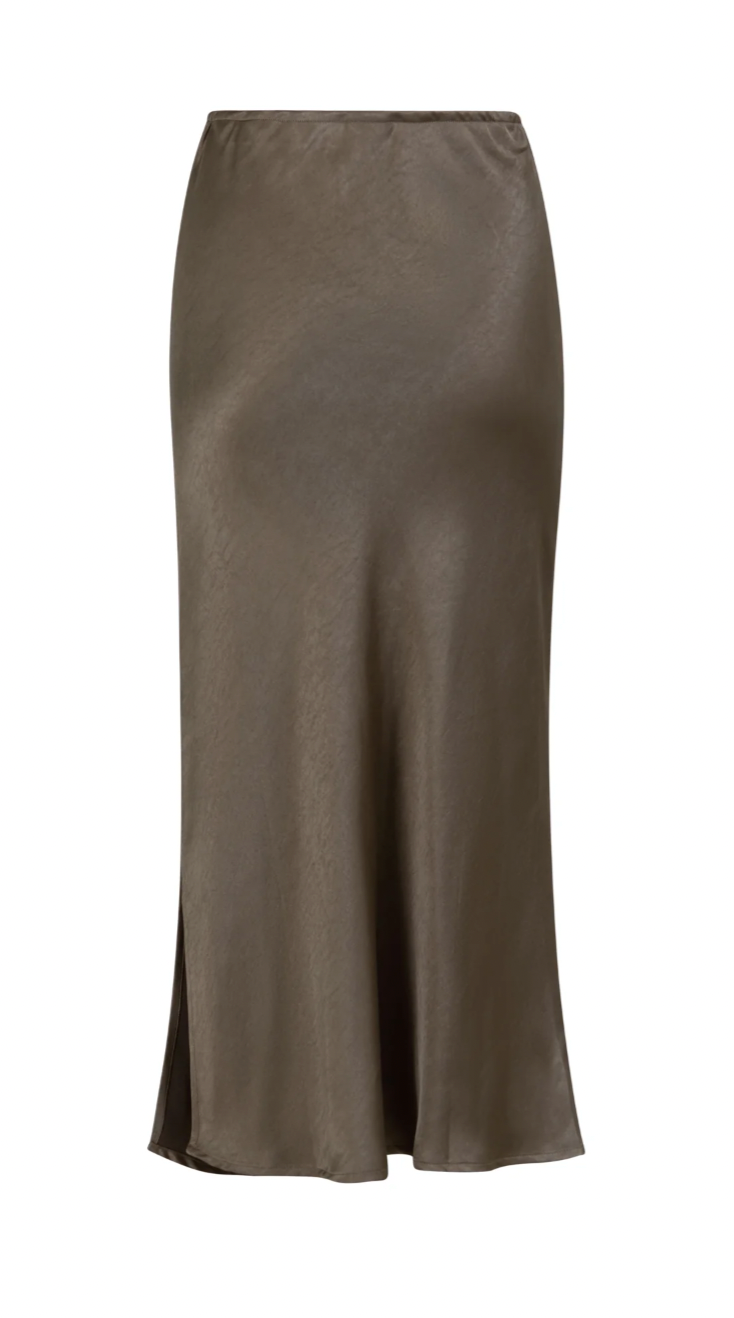 Coster Copenhagen Army Green Skyler Satin Midi Skirt, CCH4510