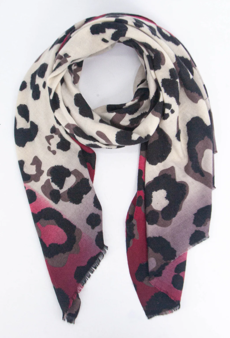 Ruby 67 Felicity Burgundy Red Leopard Scarf