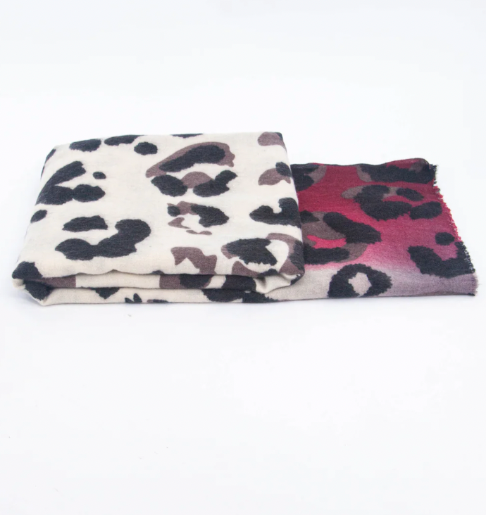 Ruby 67 Felicity Burgundy Red Leopard Scarf