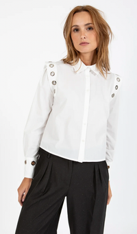 Coster Copenhagen White Cropped Shirt with Metal Detailing, 245-1555