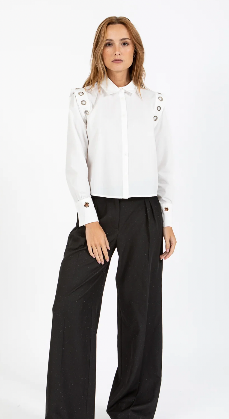 Coster Copenhagen White Cropped Shirt with Metal Detailing, 245-1555