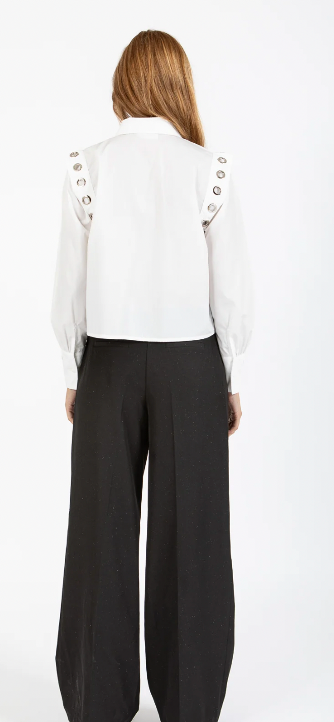 Coster Copenhagen White Cropped Shirt with Metal Detailing, 245-1555