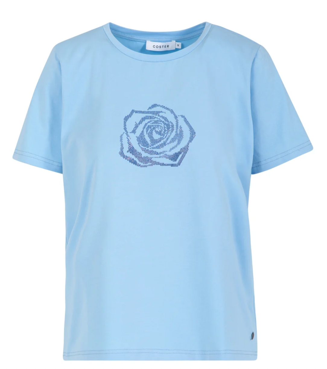 Coster Copenhagen Pastel Blue T-Shirt with Rhinestones