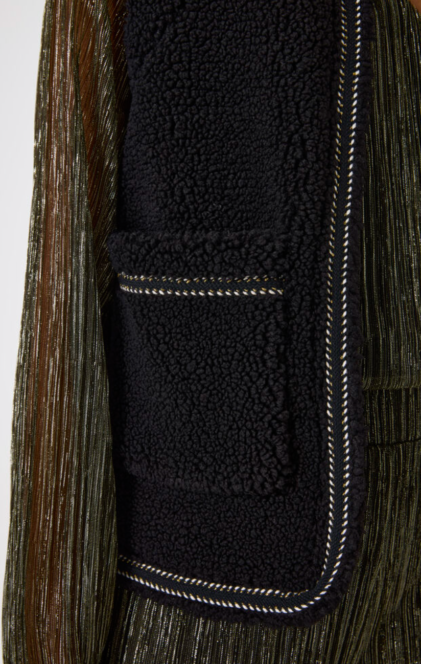 Garcia Black Teddy Gilet with Embroidery Detailing