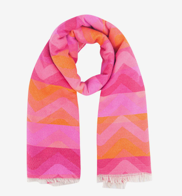 Ruby 67 Bowie Pink/Orange Zig-Zag Knitted Scarf