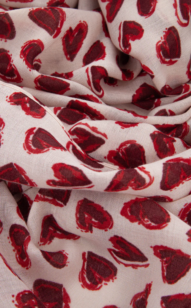 Ruby 67 Kara White/Red Hearts Scarf