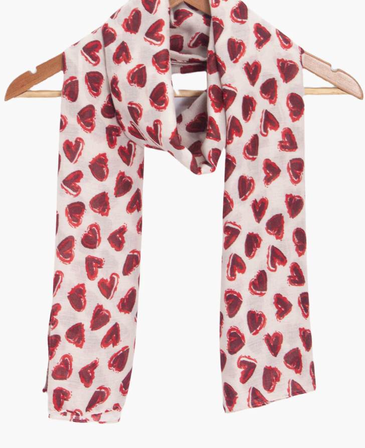 Ruby 67 Kara White/Red Hearts Scarf