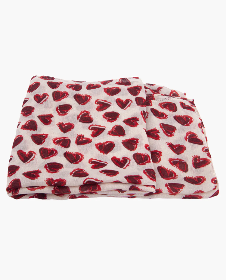 Ruby 67 Kara White/Red Hearts Scarf