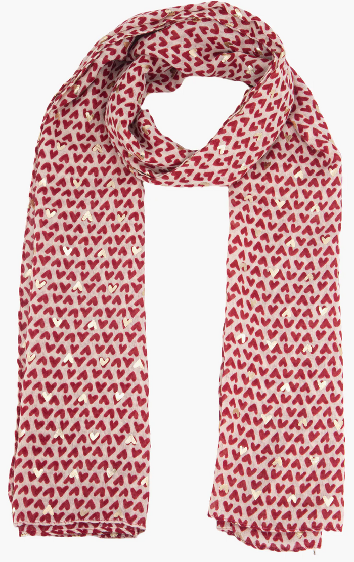 Ruby 67 Rainie Red Metallic Heart Print Scarf