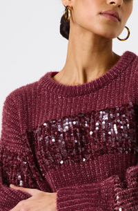Garcia Scarlet Burgundy Sequin Stripe Supersoft Knit