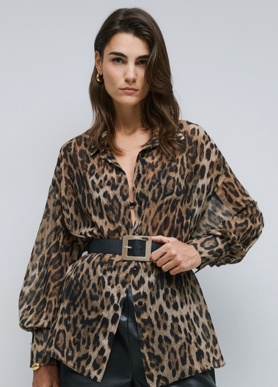 Access Fashion Oversized Leopard Blouse with Lace Detailing on Back