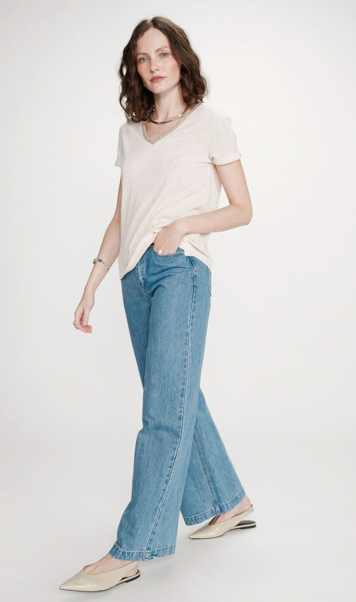 Grace & Mila Vasco Almond Lurex V-Neck T-Shirt