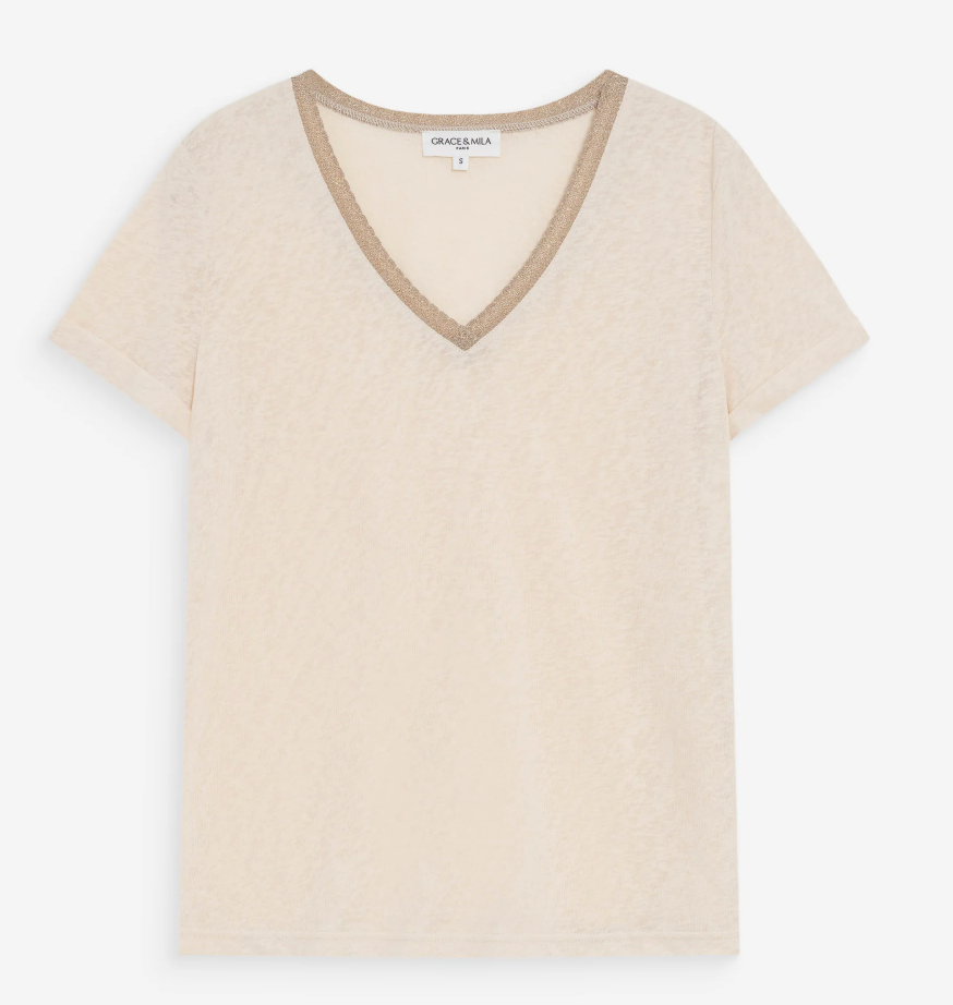 Grace & Mila Vasco Almond Lurex V-Neck T-Shirt