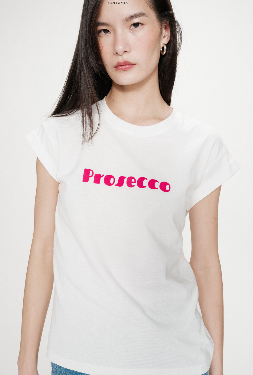 Grace & Mila Vico Fuchsia 'PROSECCO' Logo T-Shirt
