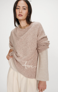 Grace & Mila Viggo Biscuit Beige 'Amore' Cream Embroidered Knit
