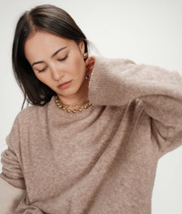 Grace & Mila Viggo Biscuit Beige 'Amore' Cream Embroidered Knit