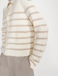 Grace and Mila Maelys Taupe/Cream Striped Supersoft Cropped Cardigan