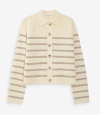 Grace and Mila Maelys Taupe/Cream Striped Supersoft Cropped Cardigan