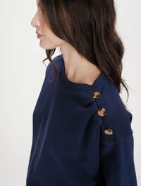 Grace & Mila Vonan Marine Blue Button Ruched Sweatshirt