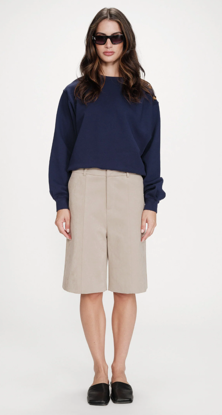 Grace & Mila Vonan Marine Blue Button Ruched Sweatshirt