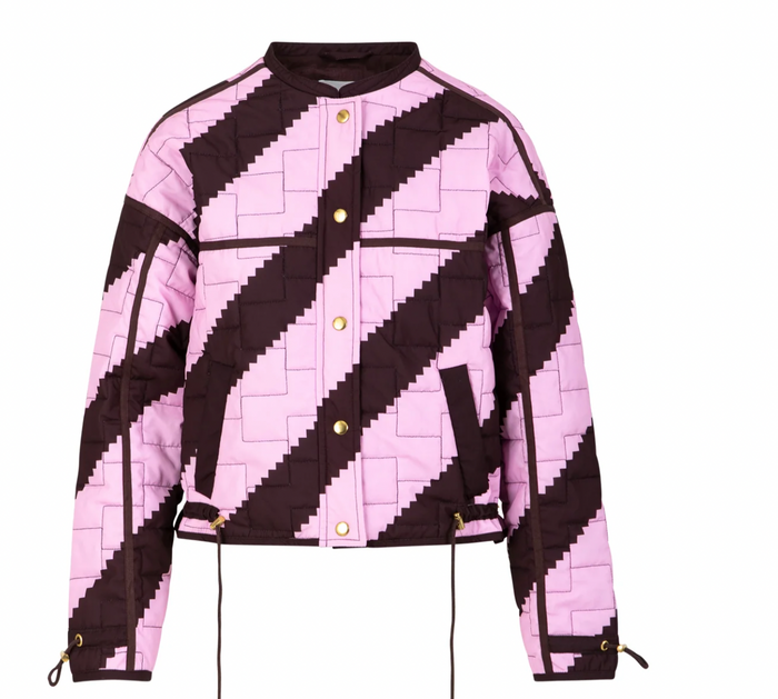Coster Copenhagen Chocolate/Pink Zig Zag Printed Quilted Jacket