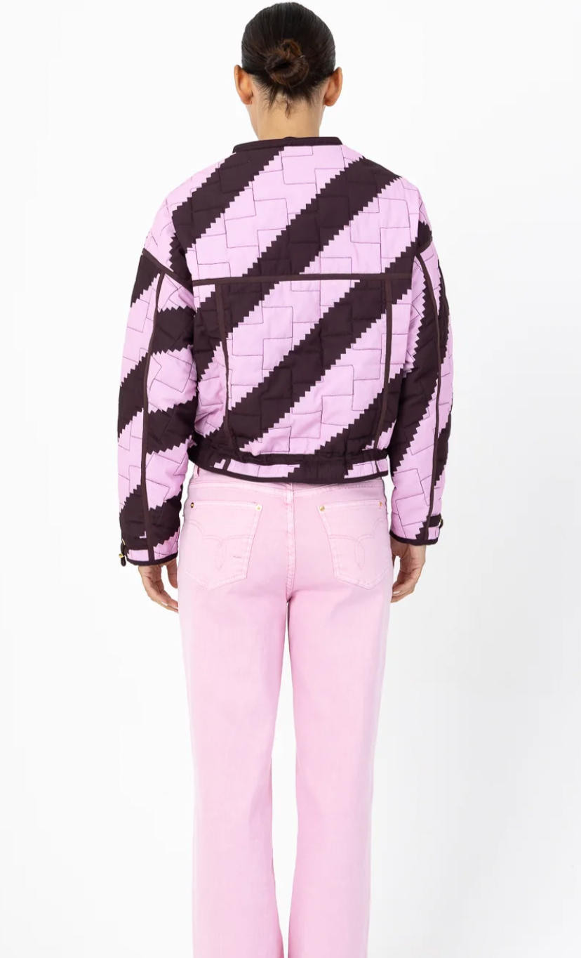 Coster Copenhagen Chocolate/Pink Zig Zag Printed Quilted Jacket