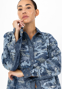 Coster Copenhagen Denim Blue Sequin Shirt Jacket