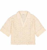Garcia Cream Lace Embroidered V-Neck Oversized Blouse , Q260036
