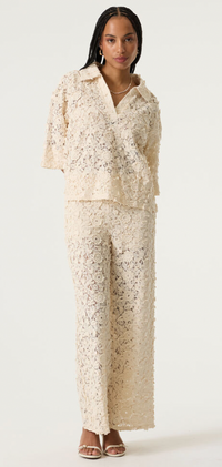 Garcia Cream Lace Embroidered Wide Leg Trousers, Q260117