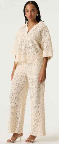 Garcia Cream Lace Embroidered Wide Leg Trousers, Q260117