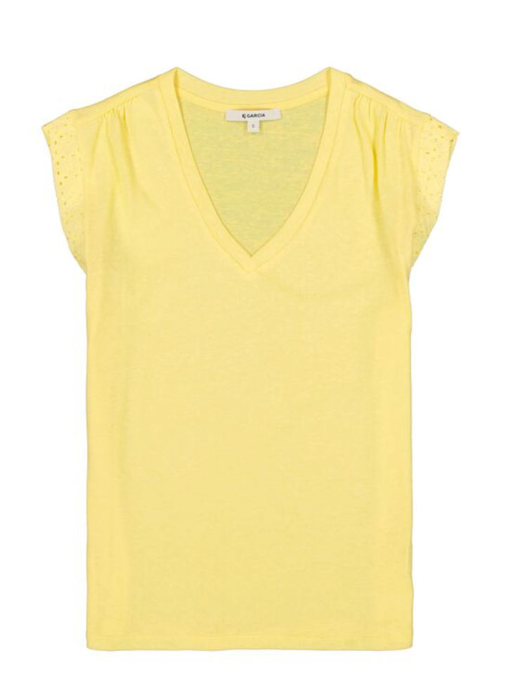 Garcia Lush Lemon V-Neck Embroidered T-Shirt, Q260007