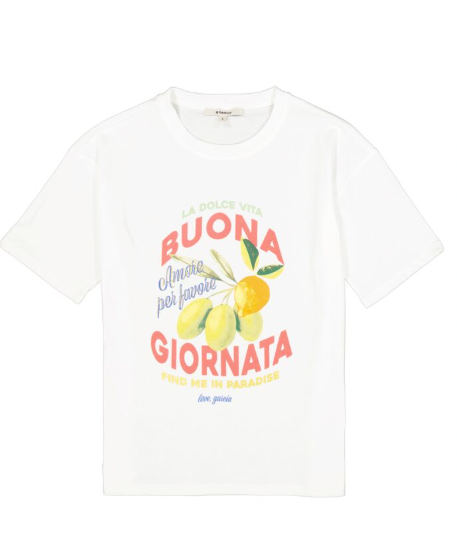 Garcia Off White Logo 'La Dolce Vita' T-Shirt, Q260005