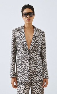 Access Fashion Leopard Print Single Breasted Blazer with Button Detailing, 63-1055
