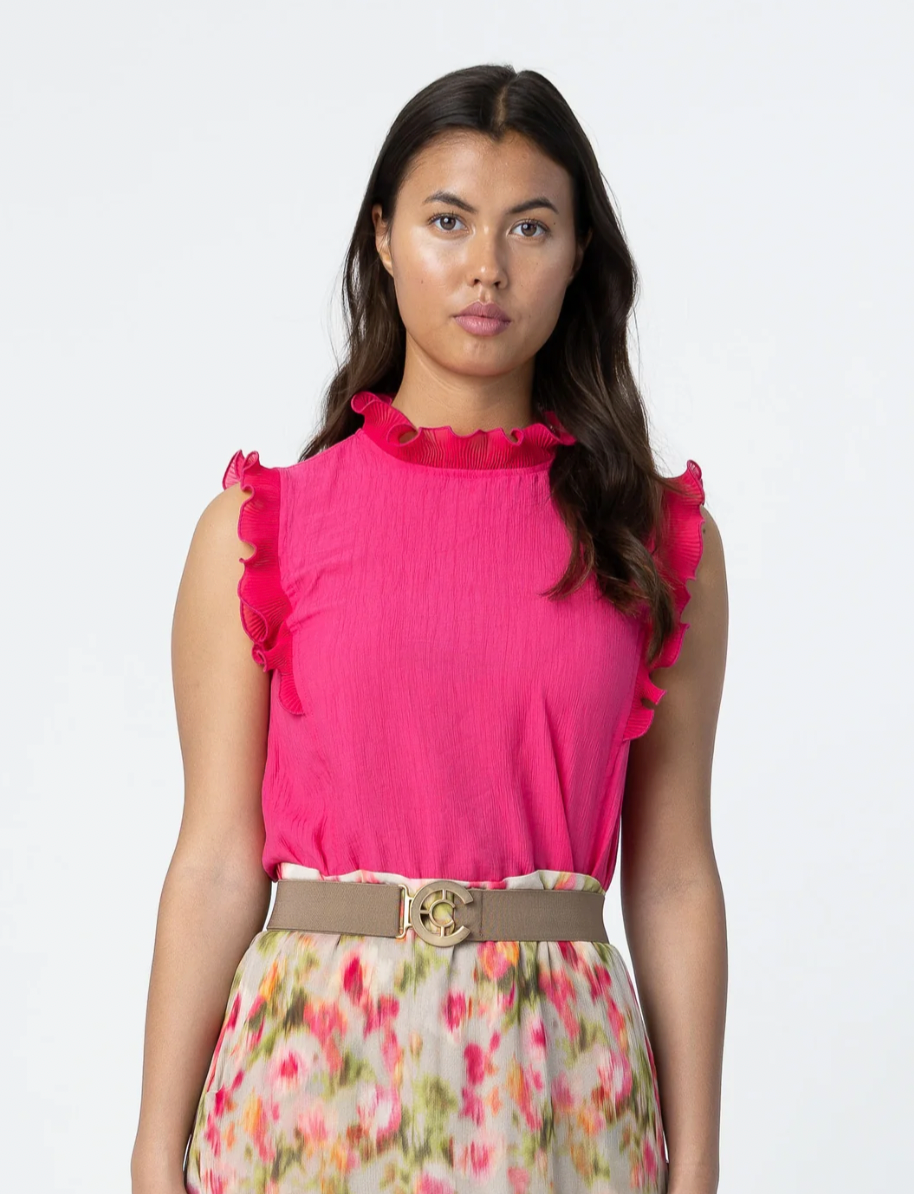 Coster Copenhagen Fuchsia Ruffle Neck Top, 262-1501